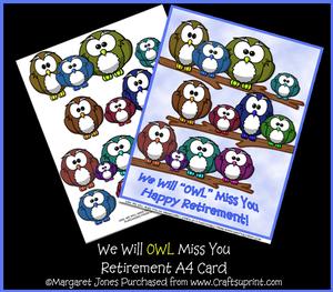 We Will Owl Miss You Retirement A4 Card