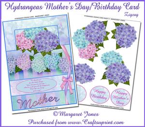 Hydrangeas Zigzag Card for Mother's Day or Birthday