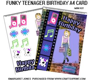 Funky Teenager Birthday A4 Card