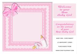 Insert for New Baby Girl 8 x 8 Card