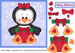 Penguin with Present 8 x 8 Card