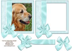 Dog in Turquoise Frame with Bow 8x8