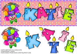 Clown DL Card with name KATIE