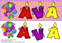 Large DL Clown Birthday Card - Name AVA
