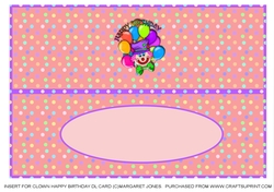 Insert for Clown DL Birthday Card for Girl