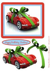 Red Car Wrapped Up in Bow Quick Card with Decoupage
