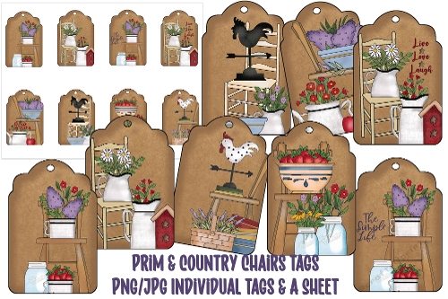 Prim & Country Chairs Printable Tags/Digital Tags/Sheet Tags