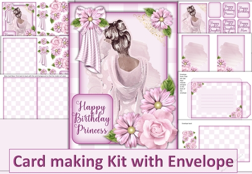 Ladies Various Pink Card with inserts, decoupage and Envelope