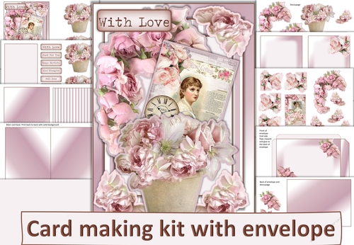 Shabby Chic Female card, Various Tags, Decoupage, Inserts and envelope