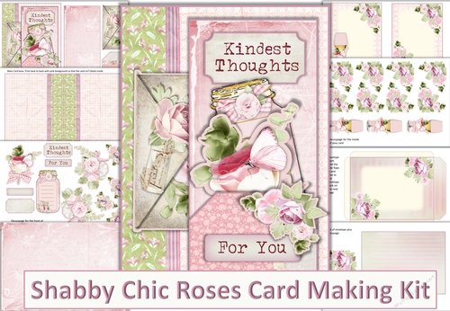 Shabby Chic Roses pocket card with inserts and envelope. JPEG and PDF