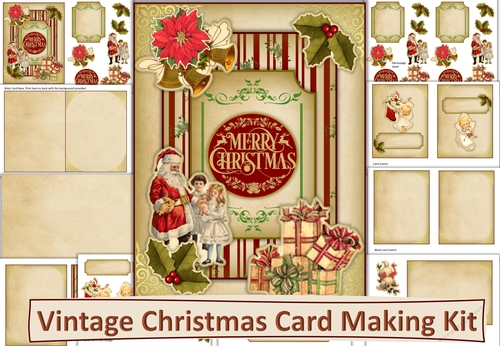 Vintage Christmas Card Kit with Inserts and Envelope
