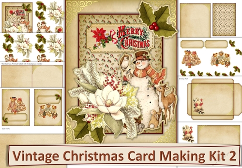 Vintage Christmas Card Kit 2 with Inserts and Envelope