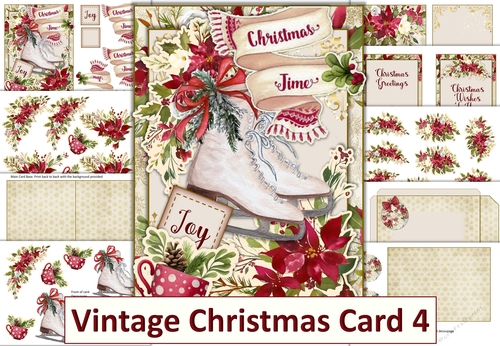 Vintage Christmas Card Kit 4 with inserts and envelopes JPEG and PDF