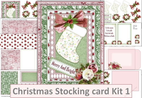 Shabby Chic Christmas Stocking Card 1 with inserts and envelope