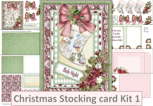 Shabby Chic Christmas Stocking Card 2 with inserts and envelope