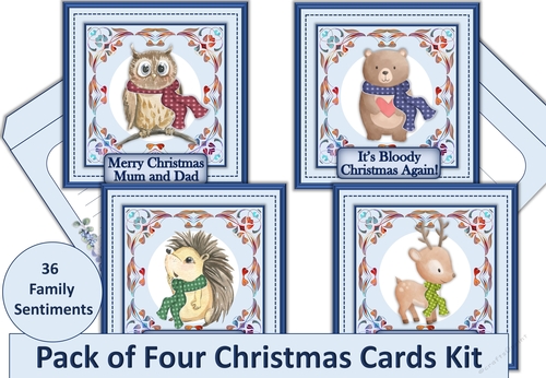 Christmas Woodland Animals. Pack of 4 with inserts and envelopes
