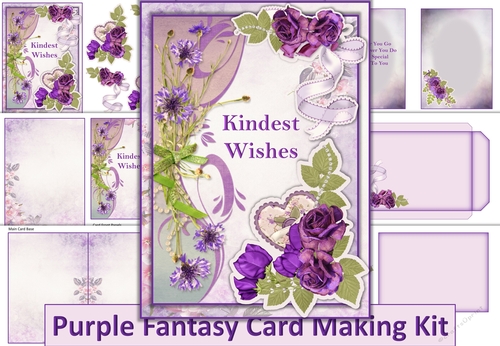 Purple Fantasy Kindest Wishes Card with inserts and envelopes JPEG & PDF