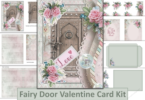 Fairy Door Valentines Card with inserts and envelopes JPEG & PDF