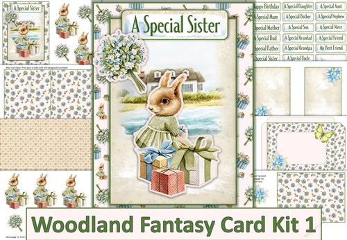 Woodland Fantasy Card Kit 1. 18 sentiments, Card base, inserts, decoupage, envelope
