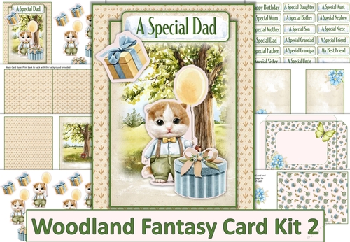 Woodland Fantasy Card Kit 2. 18 sentiments, Card base, inserts, decoupage, envelope