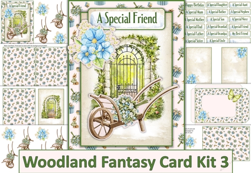 Woodland Fantasy Card Kit 3. 18 sentiments, Card base, inserts, decoupage, envelope