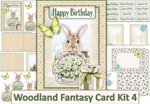 Woodland Fantasy Card Kit 4. 18 sentiments, Card base, inserts, decoupage, envelope