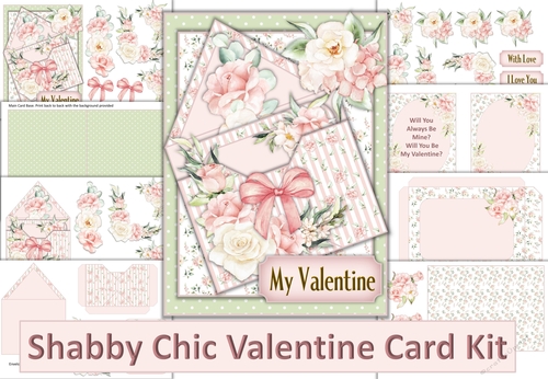 Shabby Chic Valentines Day Card Kit with inserts and envelope