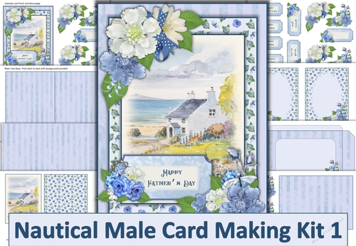 Nautical Male Card Various Fathers Day, Birthday with inserts and envelopes JPEG and PDF