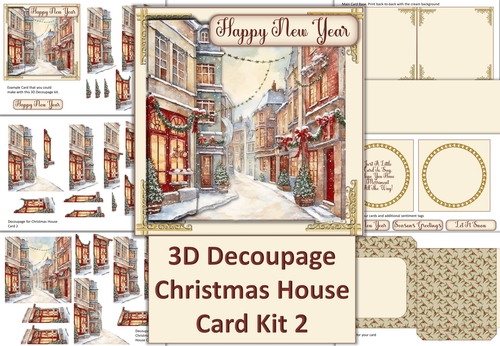 Christmas House 3D Decoupage Card 2. Inserts and envelopes JPEG and PDF