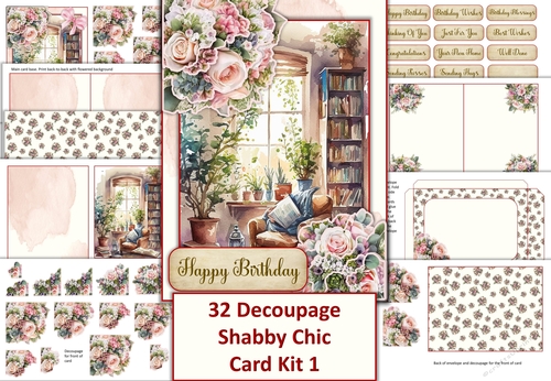 Shabby Chic 3D Decoupage Card Kit 1, Various sentiments with envelope