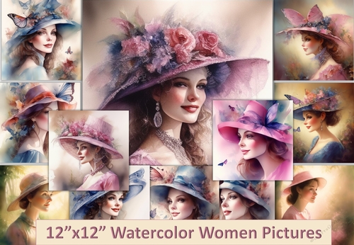 12x12 Watercolour Women Backgrounds. Commercial use. Design resources or scrapbooking