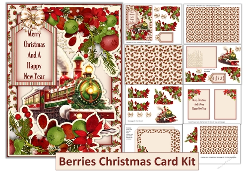 Christmas Berries Card Making Kit with inserts decoupage and envelope
