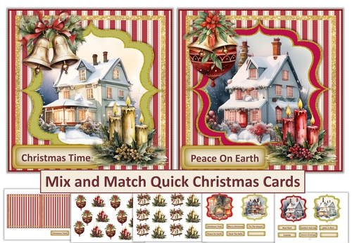 Christmas Mix and Match cards. 4 to make 5x5 JPEG and PDF