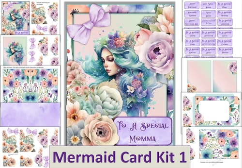 3D Decoupage Mermaid Card Kit 1 with 24 Sentiments, Inserts and envelope
