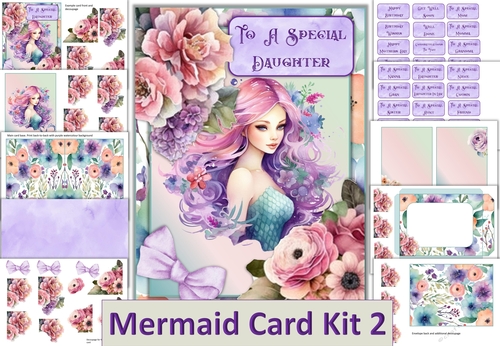 3D Decoupage Mermaid Card Kit 2 with 24 Sentiments, Inserts and envelope