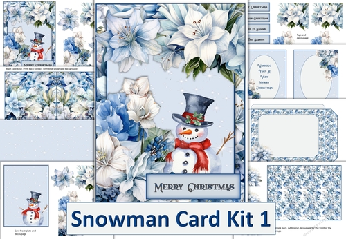 Christmas Snowman Card 1. With inserts and envelope JPEG and PDF