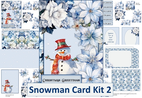 Christmas Snowman Card 2. With inserts and envelope JPEG and PDF