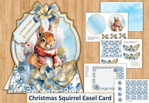 Christmas Squirrel Easel Card. JPEG and PDF