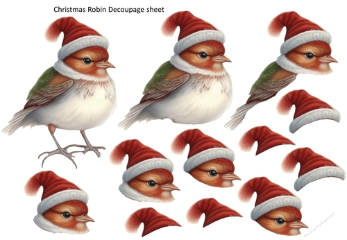 Christmas Robin 3D Decoupage Clipart and decoupage sheet PNGs and JPEG