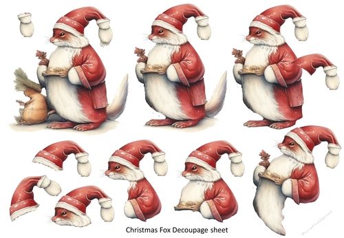 Christmas Fox 3D Decoupage Clipart and decoupage sheet PNGs and JPEG