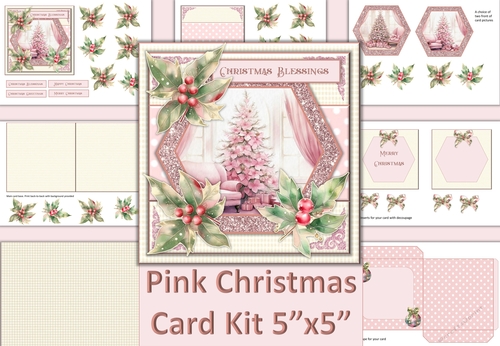 Pink Christmas Card Kit with inserts and envelope JPEG and PDF