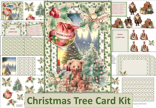 Christmas Tree Card Kit with decoupage, inserts and envelope