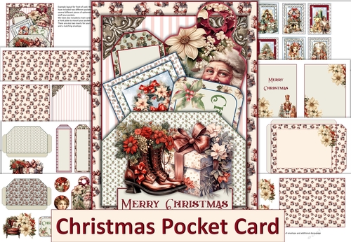 Christmas Vintage Pocket Card with inserts and envelope JPEG and PDF