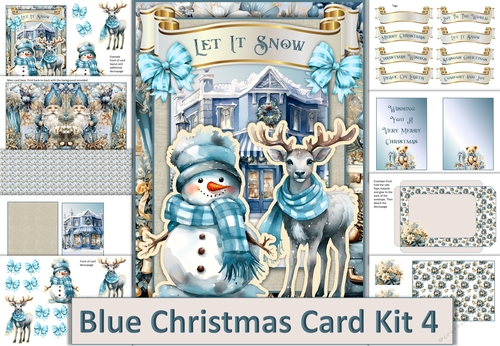 Christmas Blue Card Making Kit 4 Various tags and envelope