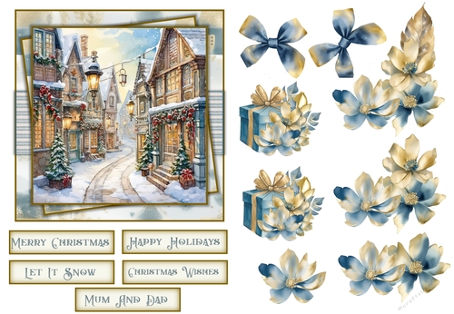 Christmas Scene Quick Card Mum and Dad with decoupage and sentiments