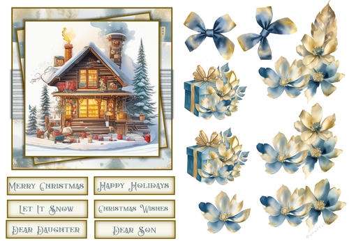 Christmas Scene Quick Card Son, Daughter with decoupage and sentiments