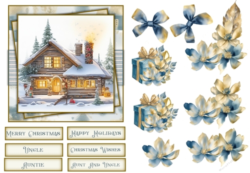 Christmas Scene Quick Card Aunt, Uncle, Aunt and Uncle with decoupage and sentiments