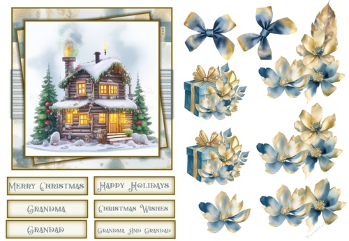 Christmas Scene Quick Card Grandma and Grandad with decoupage and sentiments