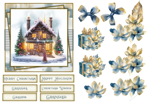Christmas Scene Quick Card Grandad, Gramps, Grandpa with decoupage and sentiments