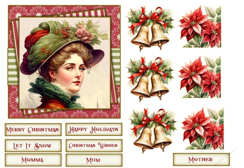 Christmas Ladies Quick Card for Mum with decoupage and sentiments